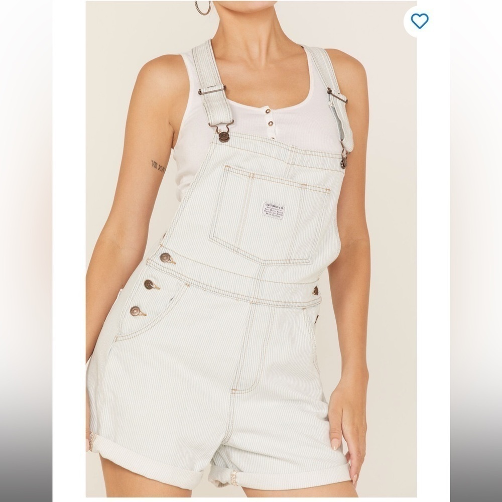 LEVI’S Vintage Style Denim Shortall NWT Stripey Blue Overall Shorts - Picture 4 of 9